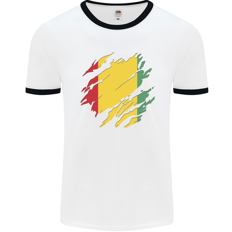 Torn Guinea Flag Guinean Day Football Mens Ringer T-Shirt White/Black