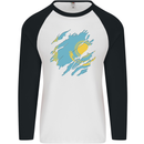 Torn Kazakhstan Flag Kazakh Day Football Mens L/S Baseball T-Shirt White/Black