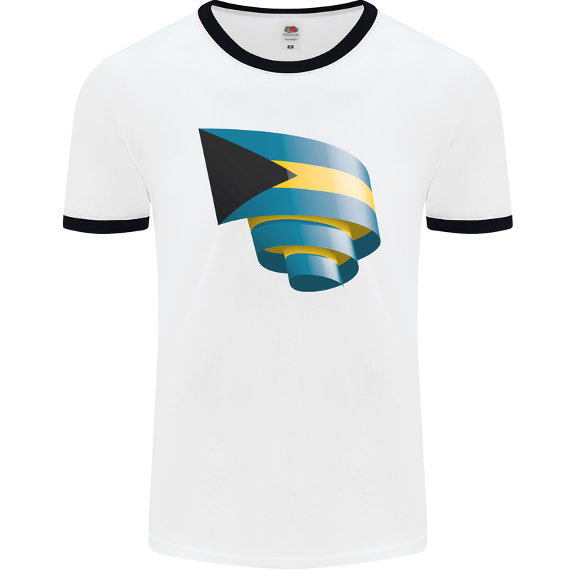 Curled Bahamas Flag Bahamians Day Football Mens Ringer T-Shirt White/Black