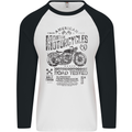 American Custom Motorbike Biker Motorcycle Mens L/S Baseball T-Shirt White/Black