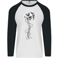 Headphone Wearing Skull Spine Mens L/S Baseball T-Shirt White/Black