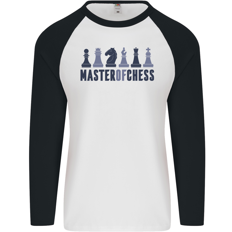 Master of Chess Mens L/S Baseball T-Shirt White/Black