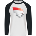 Curled Indonesia Flag Indonesian Day Football Mens L/S Baseball T-Shirt White/Black