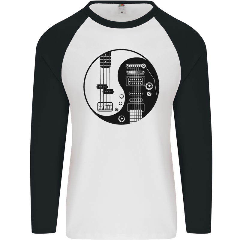 Ying Yang Guitar Guitarist Electric Bass Mens L/S Baseball T-Shirt White/Black