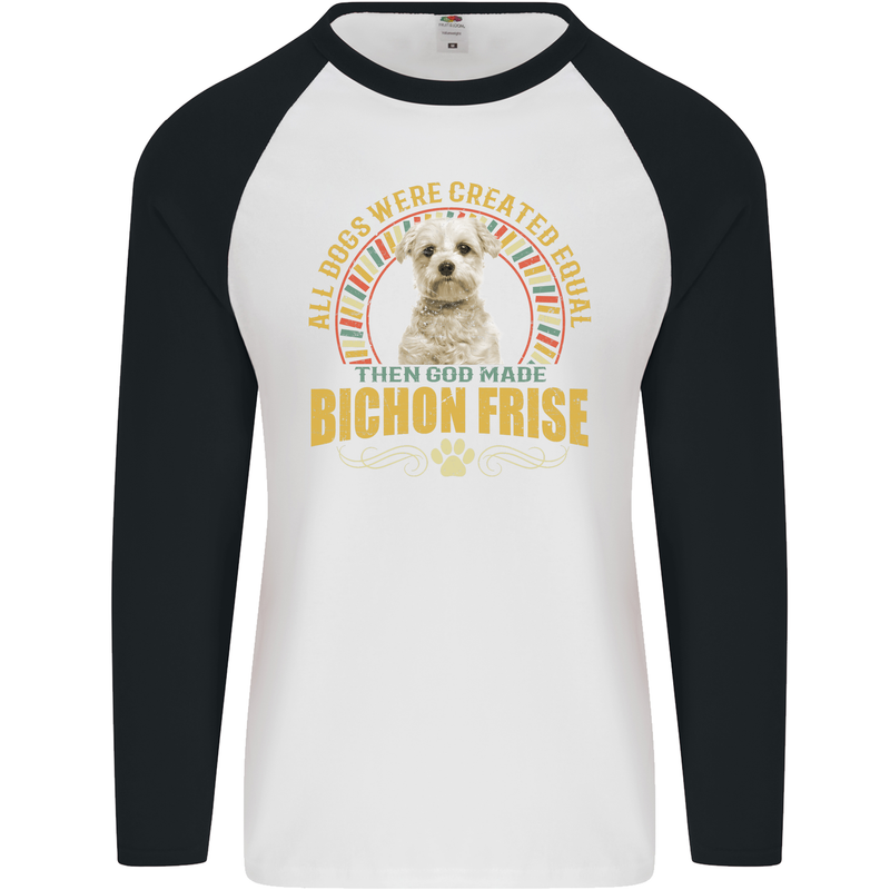 A Bichon Frise Dog Mens L/S Baseball T-Shirt White/Black