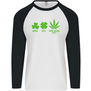 St. Patrick's Day Lucky Weed Drugs Funny Mens L/S Baseball T-Shirt White/Black