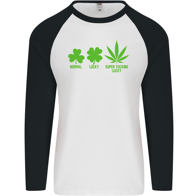 St. Patrick's Day Lucky Weed Drugs Funny Mens L/S Baseball T-Shirt White/Black