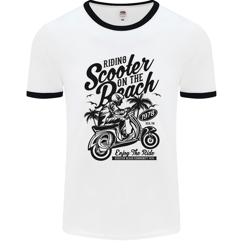 Scooter on the Beach MOD Mens Ringer T-Shirt White/Black