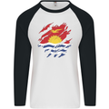 Torn Kiribati Flag Day Football Mens L/S Baseball T-Shirt White/Black