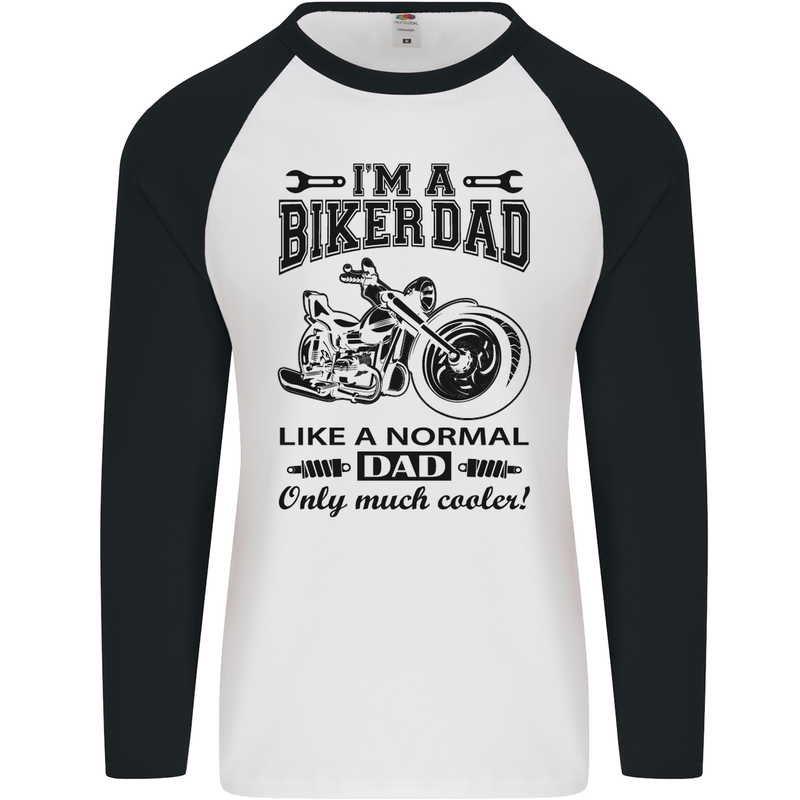 Im a Biker Dad Funny Fathers Day Motorcycle Mens L/S Baseball T-Shirt White/Black