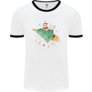Christmas Cat Space Rocket Xmas Tree Ship Mens Ringer T-Shirt White/Black
