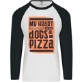 My Heart Belongs to Dogs & Pizza Funny Mens L/S Baseball T-Shirt White/Black