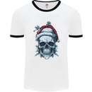Icy Christmas Skull Wearing an Xmas Hat Mens Ringer T-Shirt White/Black