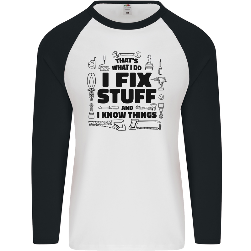 I Fix Stuff Funny Handyman Tradesman DIY Mens L/S Baseball T-Shirt White/Black