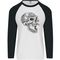 Viking Skull Symbols Mens L/S Baseball T-Shirt White/Black