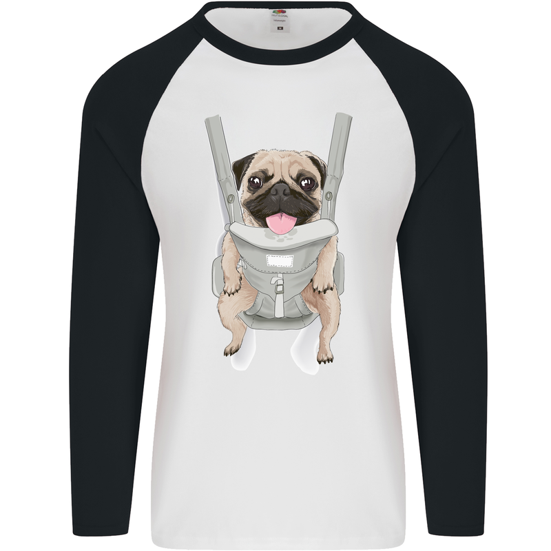 A Pug in a Baby Harness Funny Dog Mens L/S Baseball T-Shirt White/Black