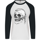 A Viking Skull Mens L/S Baseball T-Shirt White/Black