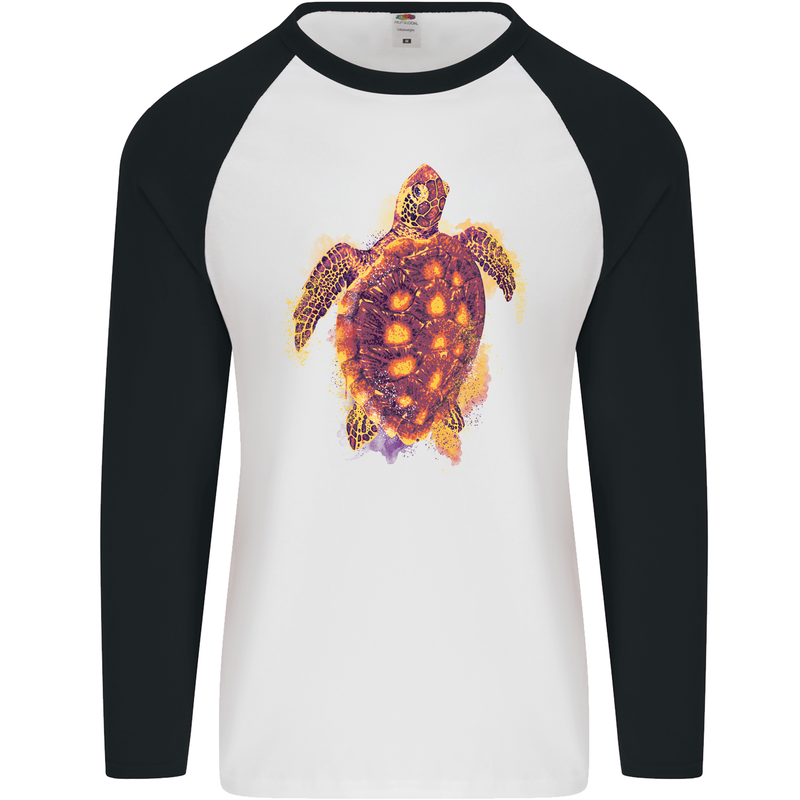 A Watercolour Turtle Mens L/S Baseball T-Shirt White/Black