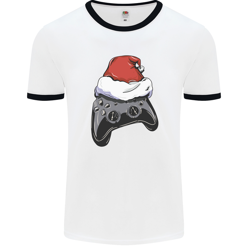 Christmas Video Game Controller Gaming Joypad Mens Ringer T-Shirt White/Black