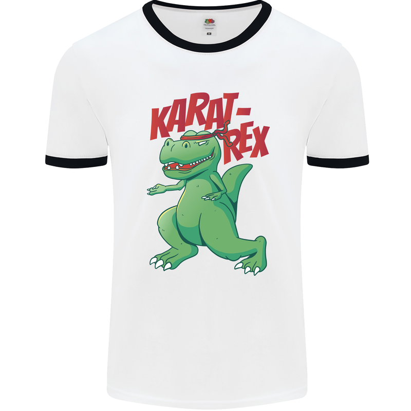 Karat-Rex Karate T-Rex Dinosaur Mens Ringer T-Shirt White/Black