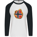 The Norwegian Flag Fire Effect Norway Mens L/S Baseball T-Shirt White/Black
