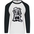 A Skeleton Photographer Photography Mens L/S Baseball T-Shirt White/Black