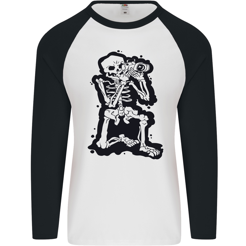 A Skeleton Photographer Photography Mens L/S Baseball T-Shirt White/Black