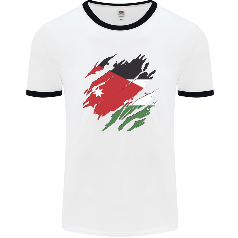 Torn Jordan Flag Jordanian Day Football Mens Ringer T-Shirt White/Black