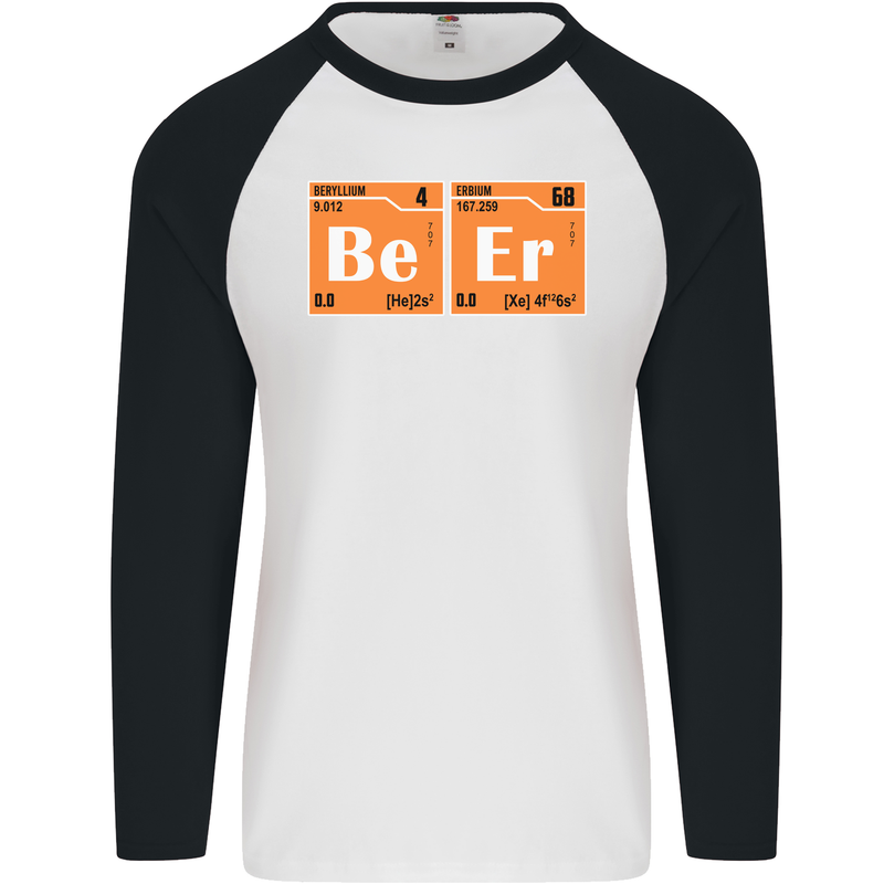 Beer Periodic Table Chemistry Geek Funny Mens L/S Baseball T-Shirt White/Black