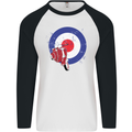 MOD Scooter Motorcycle Motorbike Mens L/S Baseball T-Shirt White/Black