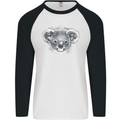 A Koala Bear Head Mens L/S Baseball T-Shirt White/Black