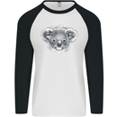 A Koala Bear Head Mens L/S Baseball T-Shirt White/Black