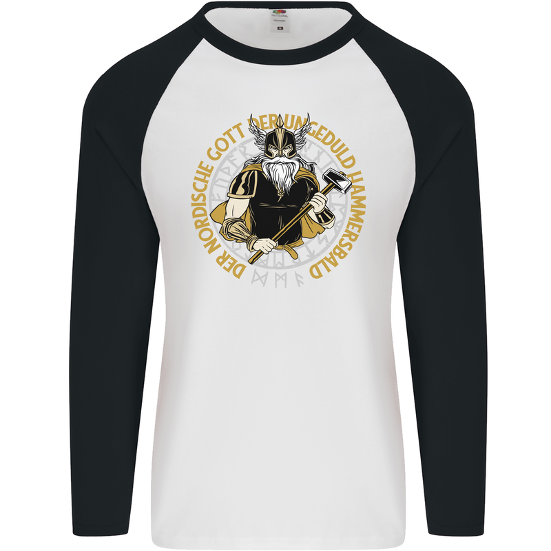 A Viking Man Mens L/S Baseball T-Shirt White/Black