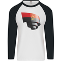 Curled Angola Flag Angolan Day Football Mens L/S Baseball T-Shirt White/Black