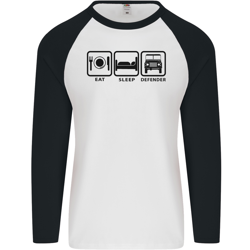 Eat Sleep 4X4 Off Road Roading Car Mens L/S Baseball T-Shirt White/Black