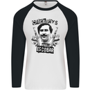 Pablo Escobar Crime Pays Mens L/S Baseball T-Shirt White/Black
