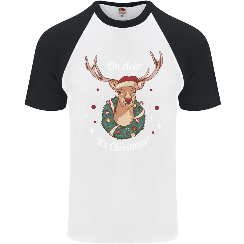 Oh Deer Its Christmas Funny Hunting Hunter Xmas Mens S/S Baseball T-Shirt White/Black