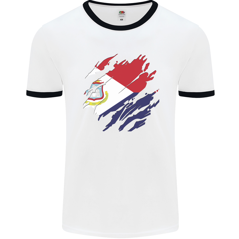 Torn Flag Saint Martin Mens Ringer T-Shirt White/Black