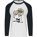 Mardi Gras Festival Cat Mens L/S Baseball T-Shirt White/Black