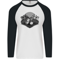 Chess Pieces Player Playing Mens L/S Baseball T-Shirt White/Black