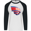 Curled North Korea Flag Korean Day Football Mens L/S Baseball T-Shirt White/Black