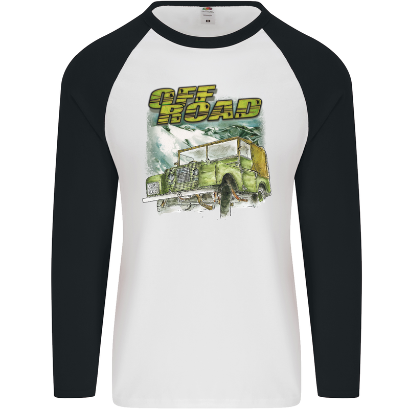 Off Road 4X4 Off Roading Four Wheel Drive Mens L/S Baseball T-Shirt White/Black