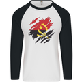 Torn Angola Flag Angolan Day Football Mens L/S Baseball T-Shirt White/Black