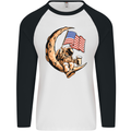 Beer Moon USA Flag Astronaut Space Alcohol Mens L/S Baseball T-Shirt White/Black