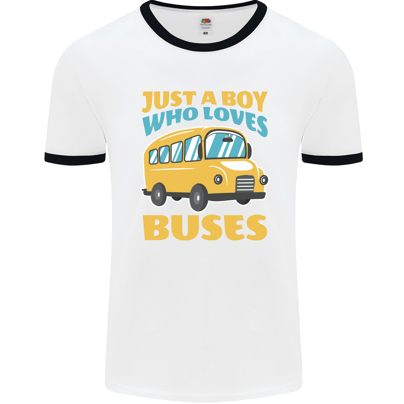 Just a Boy Who Loves Buses Bus Mens Ringer T-Shirt White/Black