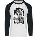 It's Beer Time Skeleton Hand Skull Mens L/S Baseball T-Shirt White/Black
