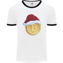 Christmas Bitcoin Wearing a Christmas Hat Crypto Mens Ringer T-Shirt White/Black