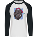 A Christmas Boar Wearing an Xmas Hat Pig Mens L/S Baseball T-Shirt White/Black