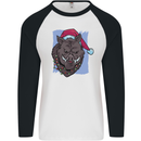 A Christmas Boar Wearing an Xmas Hat Pig Mens L/S Baseball T-Shirt White/Black