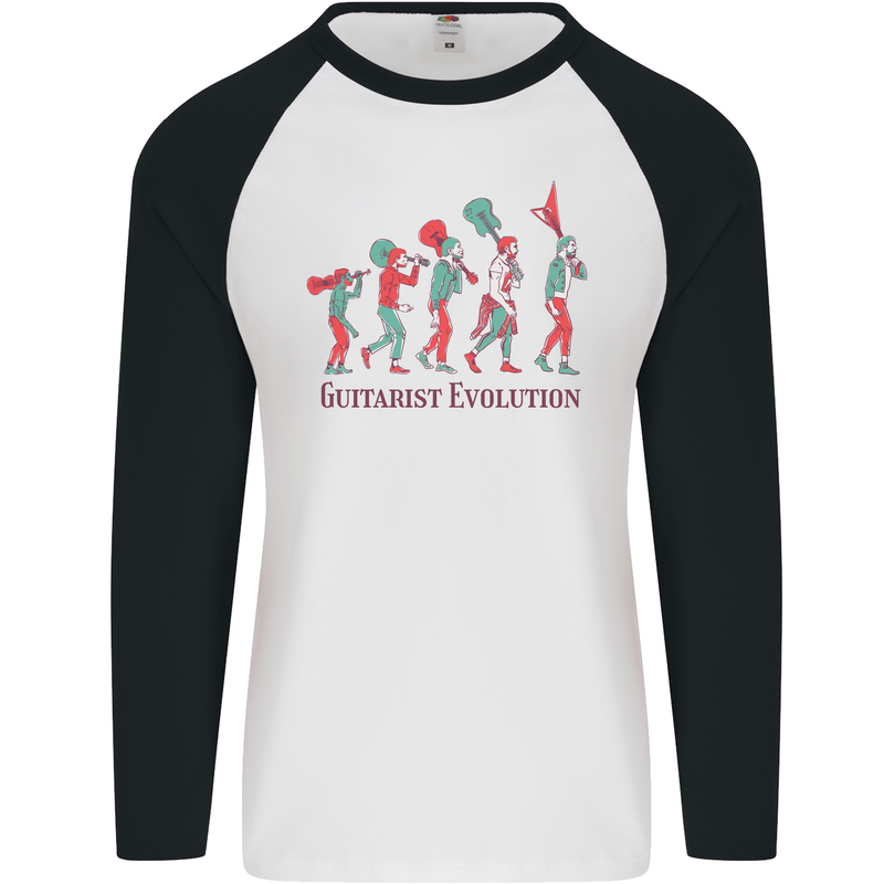 Evolution of a Guitarist Mens L/S Baseball T-Shirt White/Black